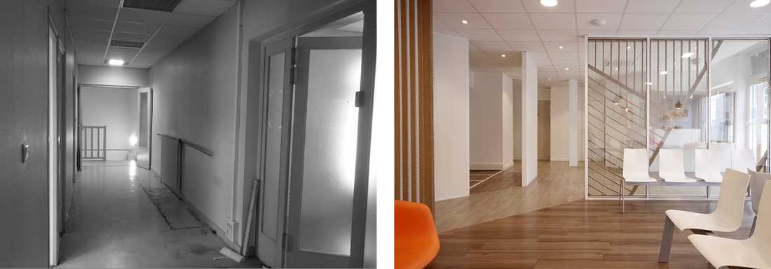 Photo avant-après de la transformation d'un local en maison médicale - espace commun