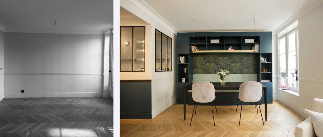 Avant-Après de l'amenagement d'un salon haussmannien par un architecte à Strasbourg