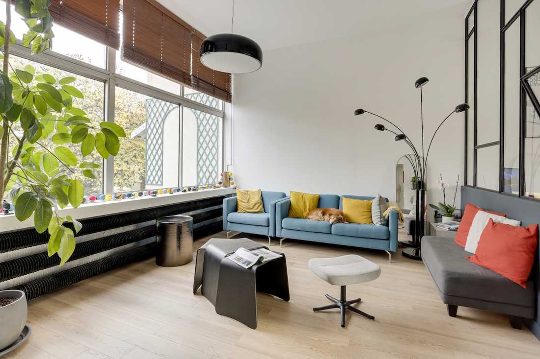 Rénovation duplex ancien atelier - espace derrière la verrière du séjour