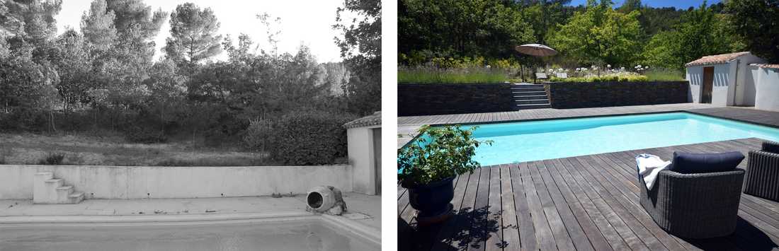 Avant-après : relooking d'un jardin avec piscine par un paysagiste à Strasbourg