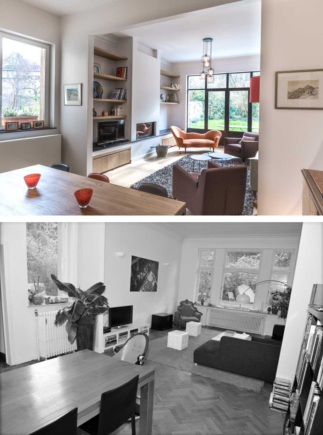 Living room of a house after energy renovation work