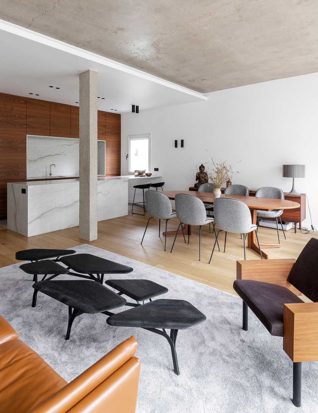 Living room of an apartment purchased off-plan after conversion work by an interior designer in Strasbourg