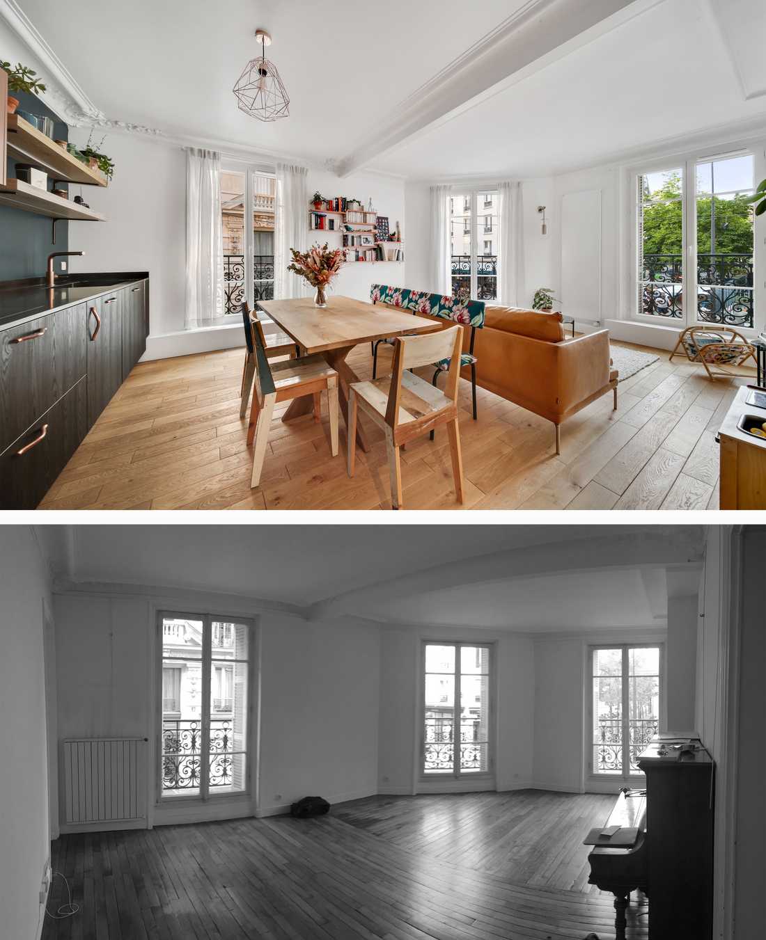 Before and after photo of the energy renovation of an apartment in Strasbourg